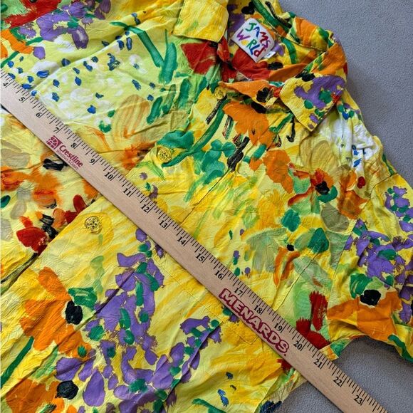 Jams World Button Up Top Multi Color Floral Short Sleeve Blouse size M - Picture 4 of 16